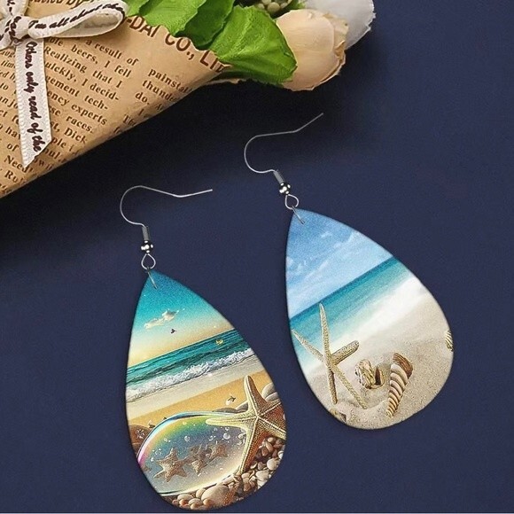 Ocean Print Teardrop Earrings NWT - Picture 3 of 3